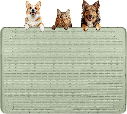 Dog Food Mat 40''x28'' Extra Large Dog Mat for Food and Water, Green | Silicone Dog Bowl Mat with Raised Edge, Waterproof Non-Slip Pet Feeding Mat for Floors, fit for Dog Cat Bowls by Bartuke