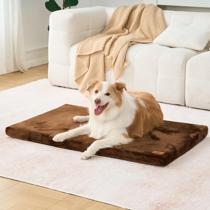 LIORCE Dog Crate Pad - Dog Bed Large Sized Dogs with Removable Washable Cover and Waterproof Lining - XL Memory Foam Pet Bed for Crate - Reversible Kennel Mat (Cool & Warm), 42-inch, Brown - Image 8
