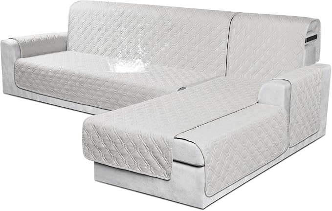 VANSOFY Sectional Couch Covers 100% Waterproof L Shaped Sofa Slipcover 3pcs Reversible Chaise Lounge Cover for Sectional Sofa Furniture Protector Cover for Pets Dog Cat(Large, Off White) by VANSOFYFURNITURECOVERS