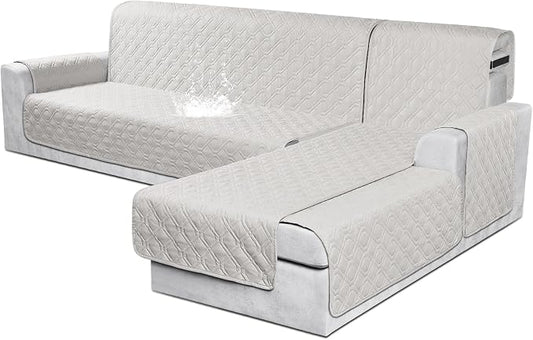 VANSOFY Sectional Couch Covers 100% Waterproof L Shaped Sofa Slipcover 3pcs Reversible Chaise Lounge Cover for Sectional Sofa Furniture Protector Cover for Pets Dog Cat(Large, Off White) by VANSOFYFURNITURECOVERS