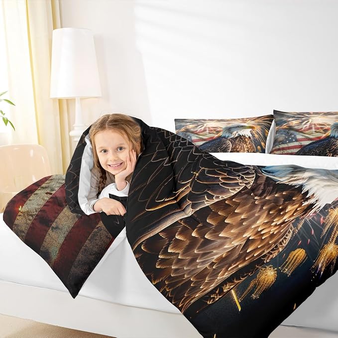 Erosebridal American Flag Comforter Eagle Room Decorative Comforter Set Queen Size Firework Bedding Set Wildlife Animal Bird Down Comforter Soft Lightweight Quilt Set with 2 Pillowcases - Image 6