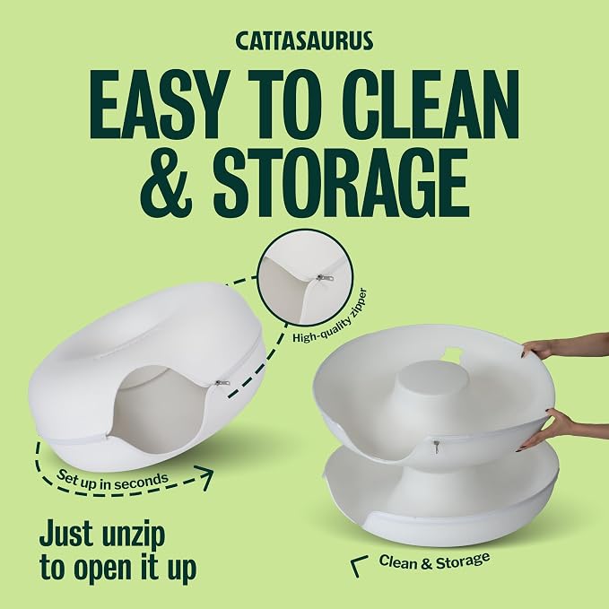 Cattasaurus Peekaboo Cat Cave, Extra Spacious for Multiple & Large Cats 15+ lbs, Scratch Detachable Cat Beds for Indoor Cats, Washable Tunnel Bed, Comfy Donut Tunnel (White, Jumbo) - Image 7