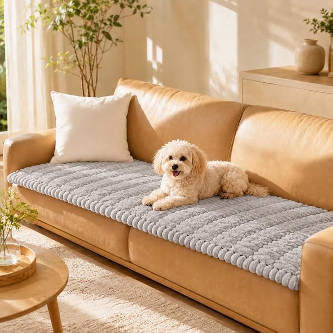 Couch Cover for Dogs, Non Slip Washable Sofa Protector Pet Friendly | Light Gray Fuzzy For 3 Cushion Couch, Protector for All Sofas (27.6" x 70.9") by Unknown