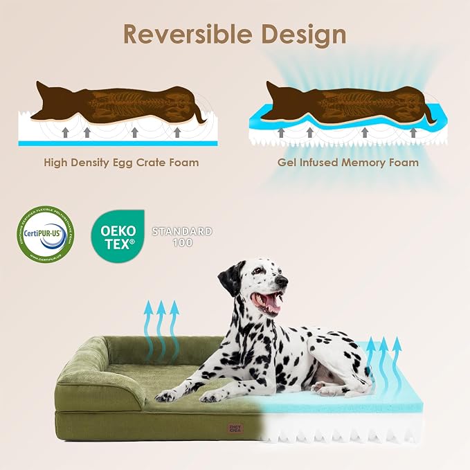 EHEYCIGA Orthopedic XXL Dog Bed, Waterproof Washable XL Big Pet Bed 48" | Non-Slip Bottom and Egg-Crate Memory Foam Extra Large Pet Couch Bed with Washable Removable Cover, Olive Green - Image 4