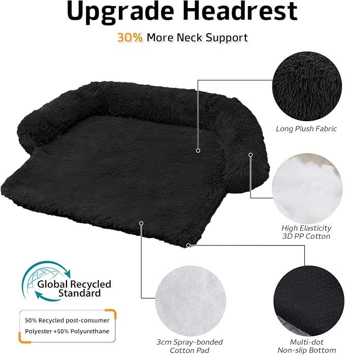 GGIB Calming Dog Bed Fluffy Plush Dog Mat for Furniture Protector with Removable Washable Cover for Large Medium Small Dogs and Cats (Large, Black) - Image 2