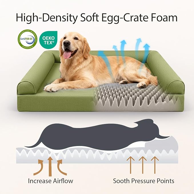 Sytopia 42in Dog Beds for Large Sized Dogs,XL Orthopedic Pet Bed with Removable Washable Cover, Waterproof Egg Crate Foam, Non-Slip Bottom, Supports up to 100+ lbs for Old Pet, Green - Image 4