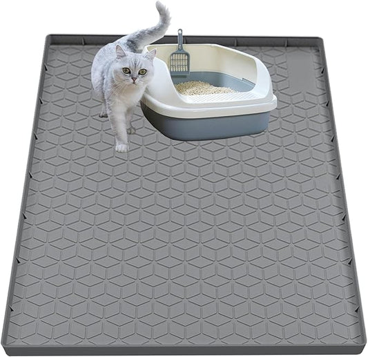 Cat Litter Mat for Litter Box, Silicone Large Cat Litter Trapping Mat - 34x22 in, Waterproof & Non-Slip, Durable & Easy Clean, Gray by Jacooxi