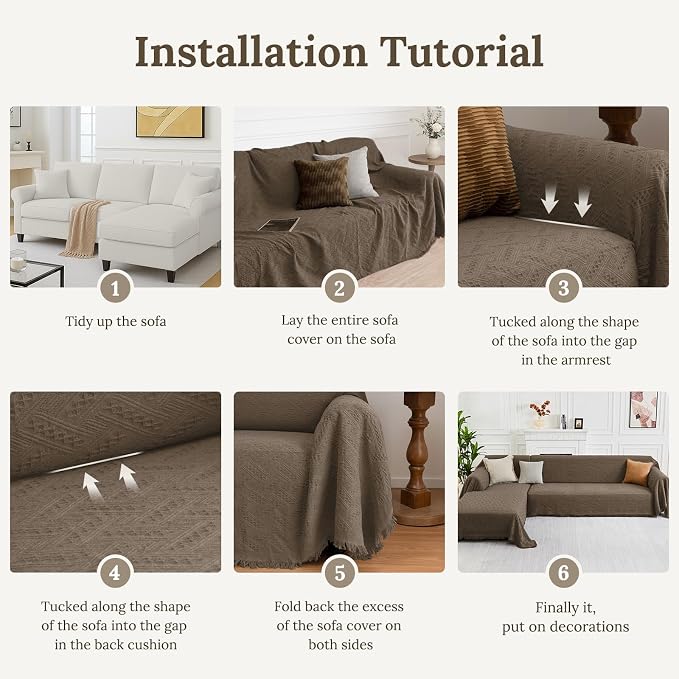 HOMERILLA 2 Piece Sectional Couch Cover for L Shape Sofa Taupe XXL | Washable Fabric, Anti-Pet Hair, Stain & Wear Resistant, Multiuse Sofa Blanket Protector, Pet Friendly Easy Installation - Image 6