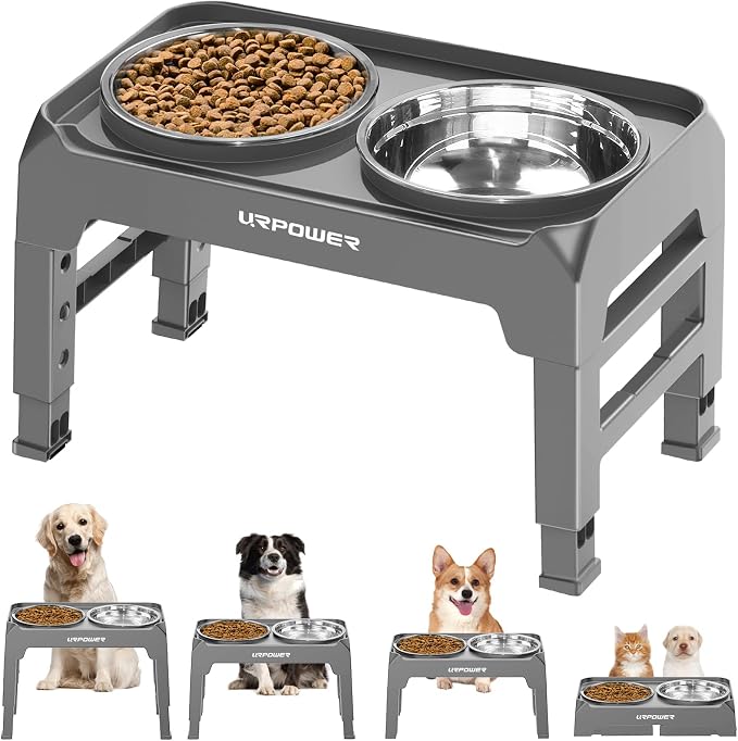 URPOWER Raised Dog Bowls 4 Height Adjustable Elevated Bowl Stand | Stainless Steel Water Bowl Non-Slip Dog Food Bowls Stand for Small Medium Large Dogs and Pets by URPOWER