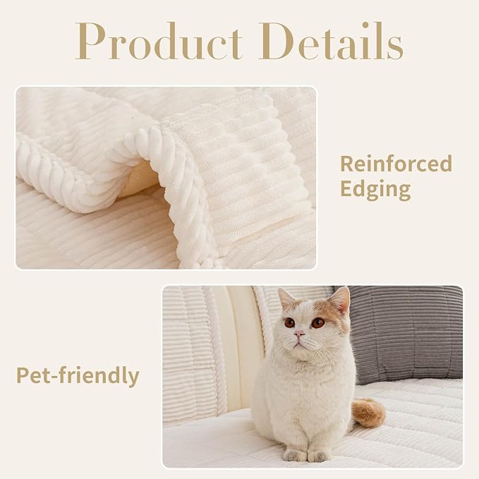 Dog Couch Cover for Sofas, Pet Couch Cover Washable, Funny Fuzzy Plush Sofa Covers for Dogs, Non Slip Sofa Covers, Sofa Pad Furniture Protector for L Shaped(1PC, Beige White, 27.5"x 82.7") - Image 2