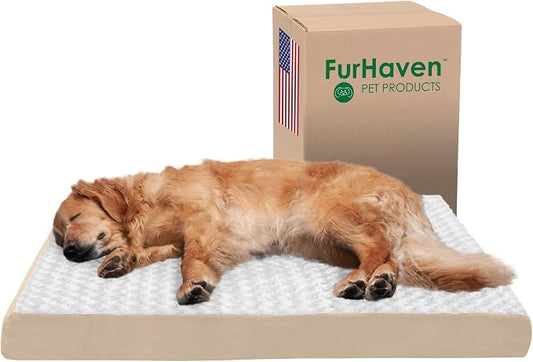 Furhaven Orthopedic Dog Bed for Large Dogs w/ Removable Washable Cover, For Dogs Up to 95 lbs - Ultra Plush Faux Fur & Suede Mattress - Cream, Jumbo/XL by FurHaven
