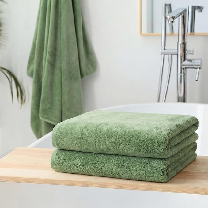 Mixweer 2 Pcs Oversized Bath Towels, 40 x 80 Inch Giant Microfiber Jumbo Bath Sheets Ultra Soft Bathroom Microfiber Quick Dry Absorbent Shower Towels for Spa Camping Beach (Desert Sage Green) - Image 3