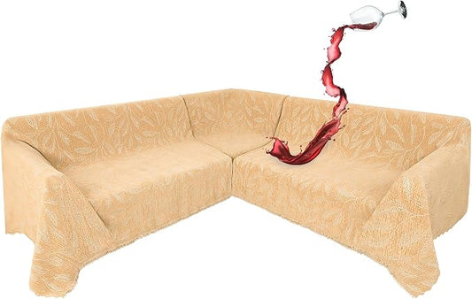 1OO% Waterproof Sectional Couch Covers for Dogs L Shaped Corner Sofa Cover Washable Chenille Sofa Slipcovers Blanket Modern Jacquard Pet Furniture Protector (91"x252", Light Tan) by SYJOVIA