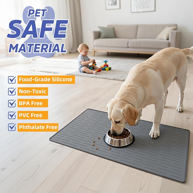 Large Dog Mats for Food and Water, 40"x30" Waterproof Pet Food Mats for Floor Nonslip Silicone Bowl Mats with Raised Edges - Image 4