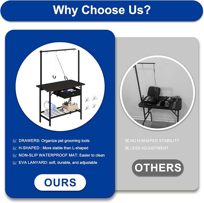 32 Inch Adjustable Dog Grooming Table with Drawer & Non-slip Removable Mat | Pet Grooming Table with Mesh Tray & EVA Protective Lanyard,Professional Grooming Table for small Dogs at Home - Image 8