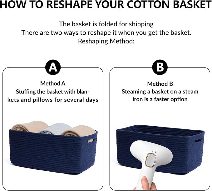 MiniArk Large Storage Baskets for Shelves, 17 x 13 x 7.5” Closet Organizers Bins for Clothes Blanket Towels, Baby Nursery, Toy Baskets Box, Woven Rope Baskets, 3 Packs Navy Blue - Image 7