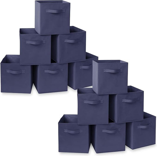 Casafield Set of 12 Collapsible Fabric Cube Storage Bins, Navy Blue - 11" Foldable Cloth Baskets for Shelves, Cubby Organizers & More by Casafield