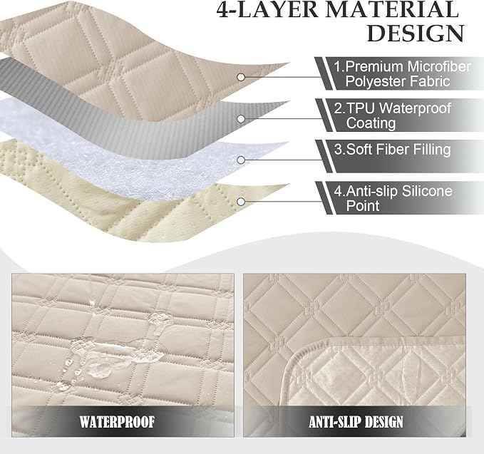 Genina Waterproof Recliner Chair Covers, Recliner Cover for Dog Pets Friendly, Washable Antislip Reclining Chair Cover Furniture Protector, Sofa Slipcover for Living Room(23.6inch/Beige) - Image 6