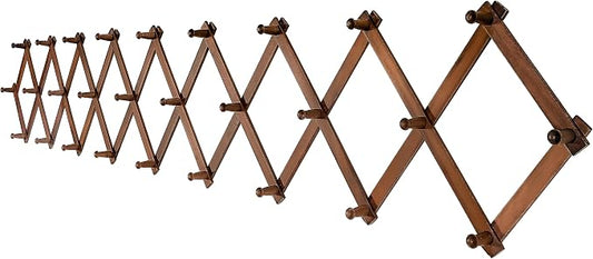 SKOLOO Accordion Wall Hanger with 28 Hooks, Modern Expandable Coat Rack Hat Rack for Wall, Solid Wooden, Walnut Color by SKOLOO