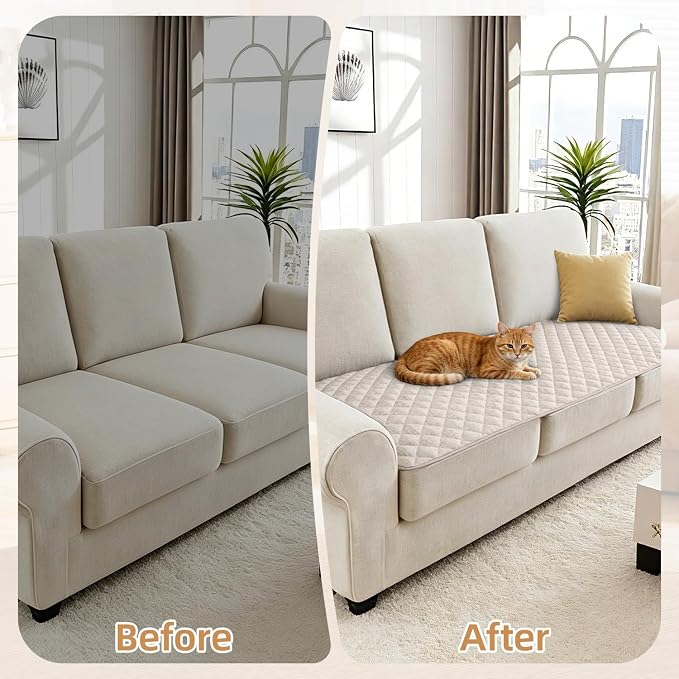 Dog Couch Cover for Sofa 100% Waterproof Faux Linen Sofa Covers for 3 Cushion Couch Washable Pet Friendly Sofa Slipcovers Non Slip Quilted Furniture Seat Protector (27.6x71 in, Linen) - Image 7