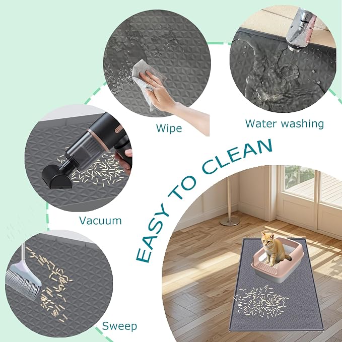 Cat Litter Mat for Litter Box, Silicone Large Cat Litter Trapping Mat - 51.2x25.6 in, Waterproof & Non-Slip, Durable & Easy Clean, Gray - Image 6