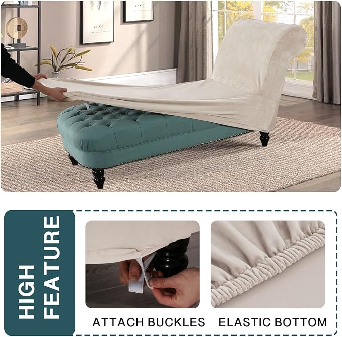 FantasDecor Chaise Lounge Velvet Luxury Covers for Living Room Indoor Stretch Slipcover for Chaise Lounge Ultra Soft Machine Washable, Ivory - Image 4