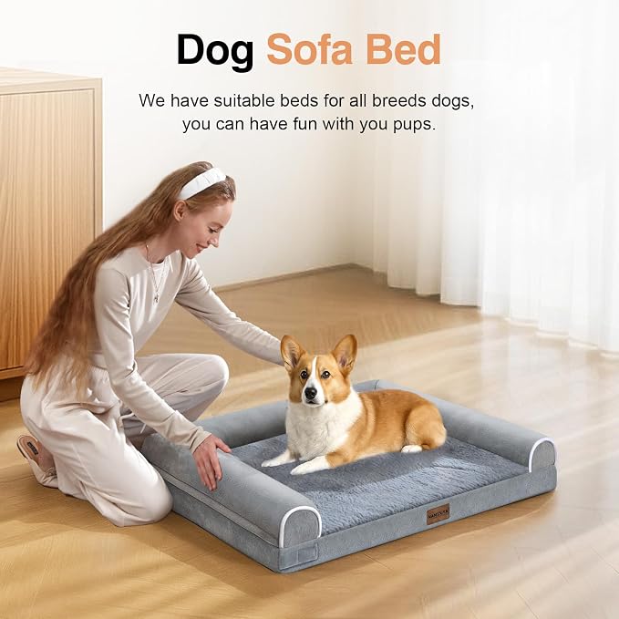 NANUYA Orthopedic Dog Bed for Medium Dogs, 30 x 20 Inch, Light Grey | Egg crate foam for joint support, 3-sided bolster pet sofa, waterproof lining, washable cover, and non-skid base - Image 3