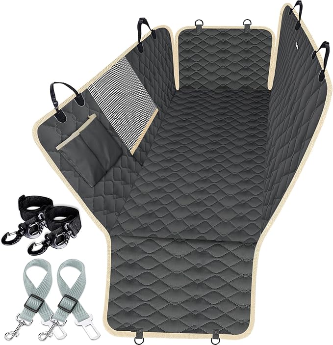 Lassie Dog Car Seat Covers for Back Seat with 2 Seat Belts, Waterproof Dog Car Hammock with Mesh Window Durable Scratch Proof Nonslip Pet Carseat Covers Universal Fit Protector for Cars, Trucks & SUVs by Lassie