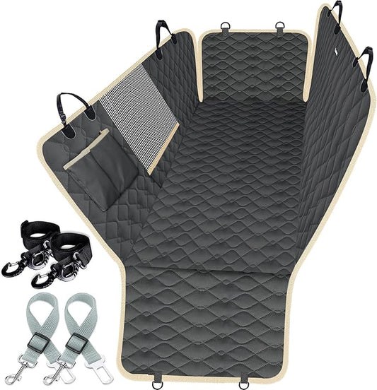 Lassie Dog Car Seat Covers for Back Seat with 2 Seat Belts, Waterproof Dog Car Hammock with Mesh Window Durable Scratch Proof Nonslip Pet Carseat Covers Universal Fit Protector for Cars, Trucks & SUVs by Lassie