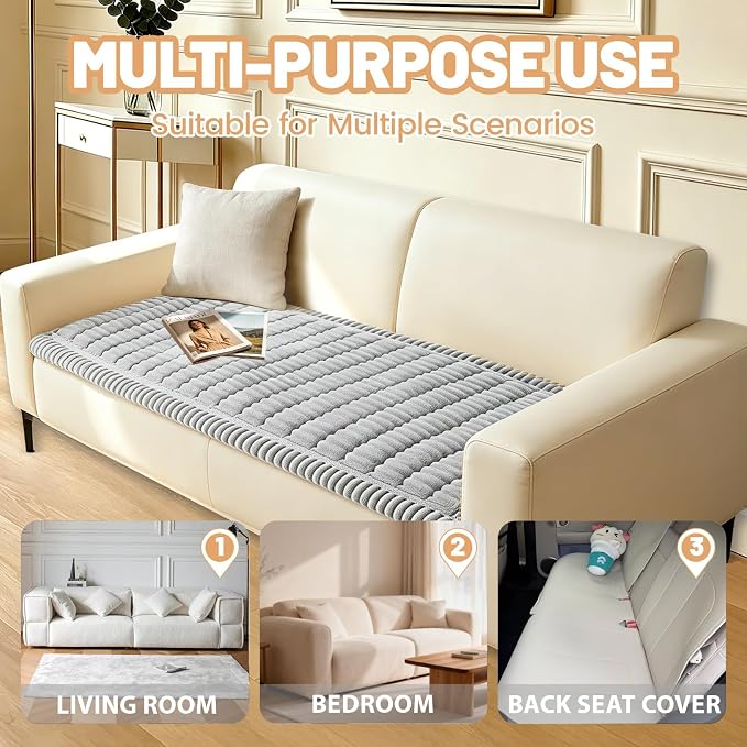 Waterproof Couch Cover for Dogs Washable,Nonslip Fuzzy Durable Pet Friendly | Soft Slipcovers for 3 Cushion Sofa Cover,Plush Thick Protector Fits Mat Bed Leather & Fabric Couches (Light Grey 27.6"x70.9") - Image 6