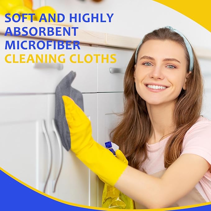 Nuenen Microfiber Cleaning Cloths for Cars 16 x 16 Inch Ultra Absorbent Car Towels Drying Reusable Cleaning Supplies House Kitchen Window Microfiber Towel(Blue, Gray, Yellow,60 Pcs) - Image 5