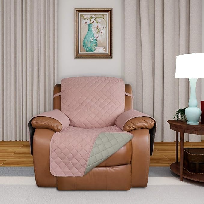 PureFit Reversible Recliner Chair Covers Couch Covers for Dogs, 28 in | Pink/Beige, Water Resistant Couch Protector, Washable Pet Couch Cover with Non Slip and Elastic Straps For Kids - Image 2