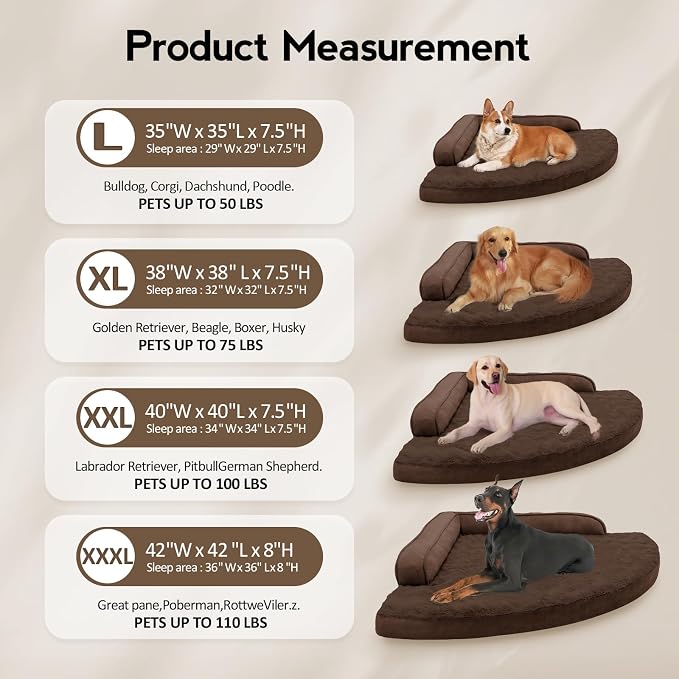 MEKIY Orthopedic Waterproof Dog Bed with Sides for Large Medium Dogs | Egg Crate Foam, Waterproof Liner, Anti-Slip Bottom, Space-Saving, Perfect for Corners and Sofa Edges, 35 x 35 Inch - Image 6