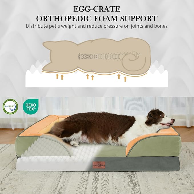 Comfort Expression Orthopedic Dog Beds for Large Sized Dog with Bolster | Waterproof Dog Couch Bed with Washable Cover & Non-Slip Bottom, Supportive Egg Crate Foam Large Pet Bed, 36x27 Inch - Image 3