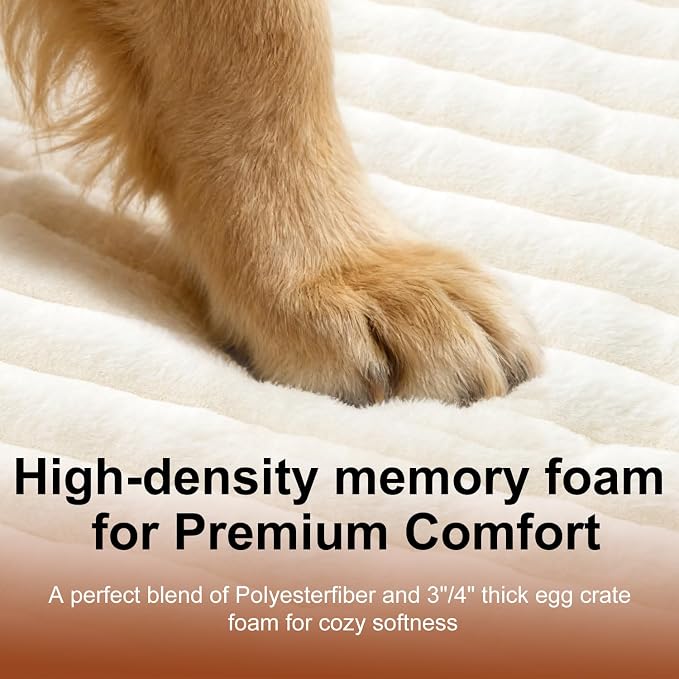 Waterproof Orthopedic Dog Bed for Large Meduim Dogs Beige | Non-Slip Egg-Crate Memory Foam Dog Couch Pet Bed with Sides Removable Washable Cover for Crate - Image 4