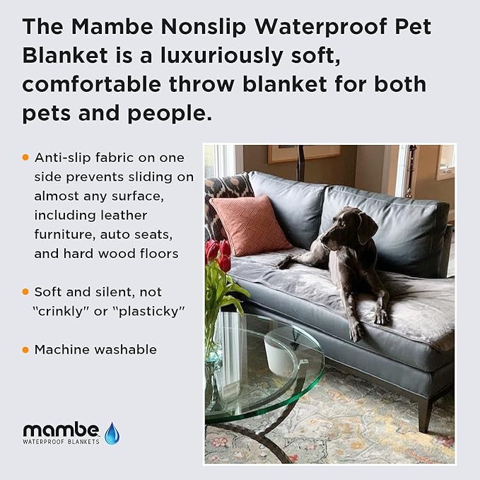 Mambe Non-Slip Pet Blanket Medium, Charcoal and Silver - Soft and Silky Waterproof Throw - Machine Washable Fleece - for Protecting Furniture from Stains - for Dog and Pet Fur - Image 2