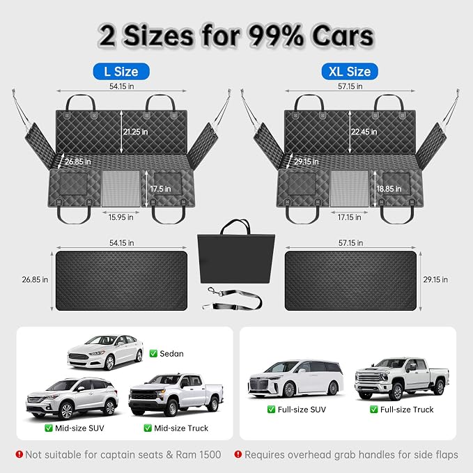 RYNVALE [2026 Upgraded] Hard Bottom Car Seat Cover for Dogs, 600lbs Heavy Duty Back Seat Extender, Waterproof Dog Car Hammock with Detachable Mat, Fits Full Size SUV & Trucks, 2-4 Large Dogs, XL - Image 8