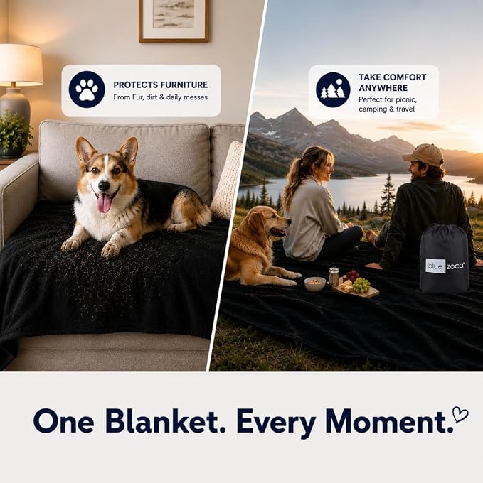 Waterproof Blanket | Machine Washable Dog Bed Cover | Waterproof Pet Blanket for Couch, Bed & Car | Cat & Dog Blankets for Large Dogs, Pets & Adults | Travel Size - 65x50in Black - Image 5