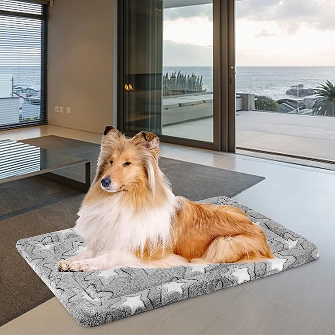 EMPSIGN Fancy Dog Bed Mat, Pet Bed Pad Reversible (Cool & Warm), Machine Washable Crate Pad, Pet Sleeping Mat for Small to XXX-Large Dogs, Grey, Star Pattern,XXL (48inch X30inch X1.1'') | Reversible Kennel Mat (Cool & Warm), Machine Washable, Cozy Star... - Image 4