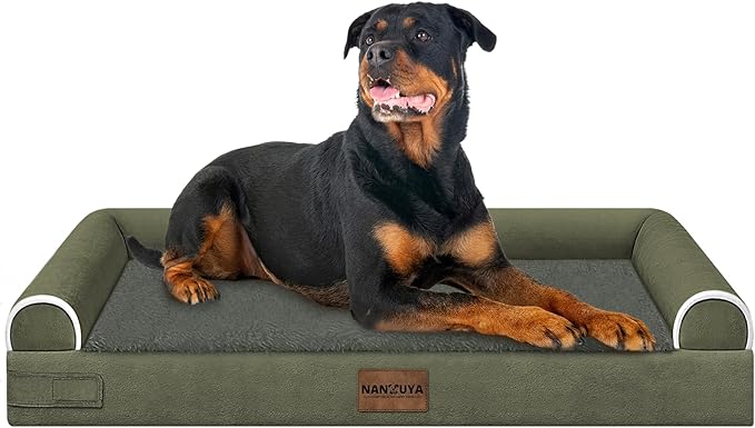 NANUYA Orthopedic Dog Bed for XX-Large Dogs, 44 x 34 Inch, Dark Green | Egg crate foam for joint support, 3-sided bolster pet sofa, waterproof lining, washable cover, and non-skid base by Nanuya