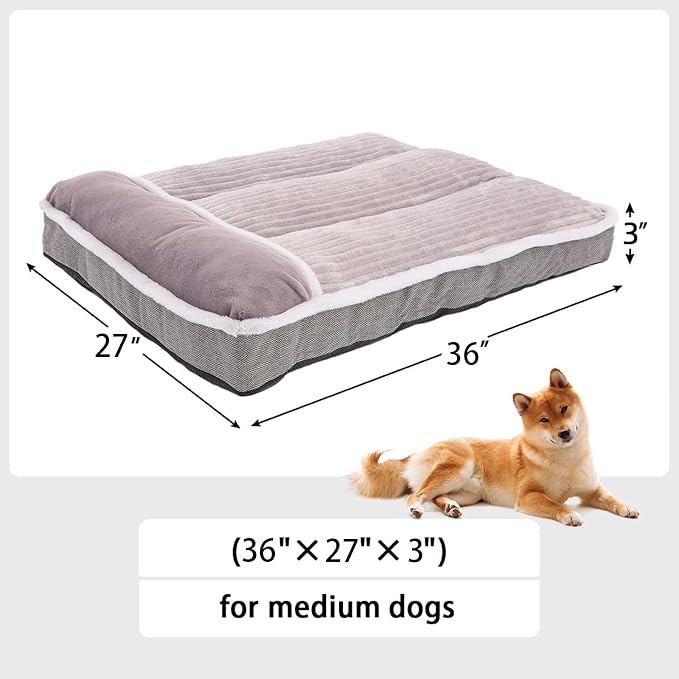 Dog Bed for Large Dogs, Dog Mattress with Pillow for Crate Kennel, Sofa pet Bed, Super Soft pet Bed for Medium, Jumbo, Small Dogs Breeds (Grey, Large:(36"x27"x3") - Image 3