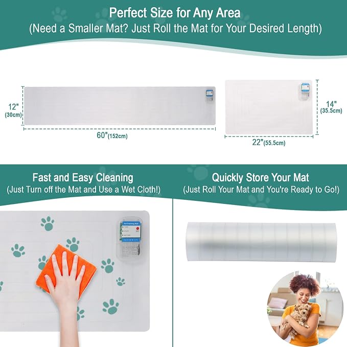 SEERWAY 2-Pieces Pet Training Mat with 3 Modes, Electric Scat Mat for Dogs & Cats | Indoor Shock Pad to Keep Pets Off Furniture, Couch, Sofa, Countertop (60"x12" + 22"x14") - Image 4