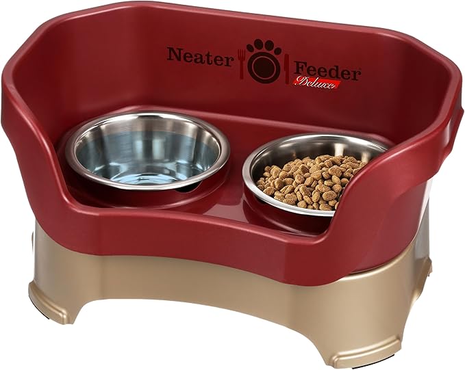 Neater Pet Brands Neater Feeder Deluxe Mess Proof Dog Bowls Elevated for Medium Dogs 19-40 lbs, Made in USA, No Spill Raised Dog Food Bowl Stand Feeding Station, Food and Water Bowl Set, Cranberry by NeaterPetBrands