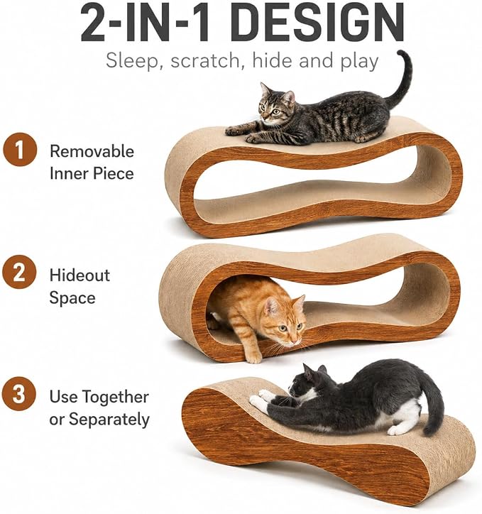 2 in 1 Cat Scratch Pads, Large Scratcher Board for Scraching & Napping, 100% Recyclable&Reversible Cat Scratchers for Indoor Cats Scratching Pad Couch Lounger Cardboard - Image 4