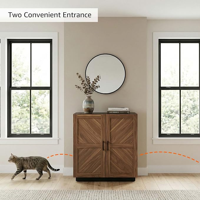 unipaws Tall Cat Litter Box Enclosure for Tall or Top Entry Litter Box | Hidden Litter Box Cover with Shelves, Kitty Enclosed Litter Box Cabinet, Cat Box Furniture - Image 3