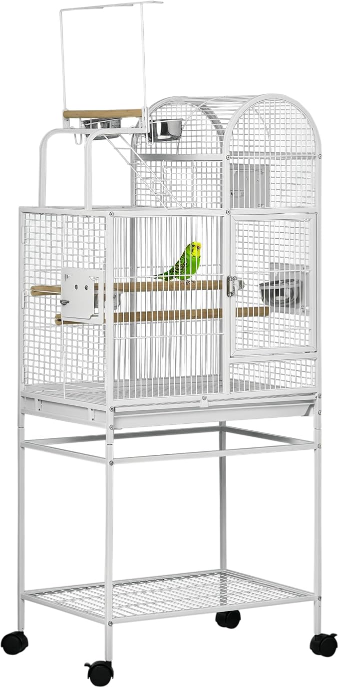 PawHut 55" Large Parrot Cage with Toy Hooks Above Top Bird Perch, Tray, Food Cups, Rolling Stand, Bird Cage for Cockatiels, Parakeets, Lovebirds | Above Top Bird Perch, Rolling Stand, for Cockatiels, Parakeets, Lovebirds by PawHut