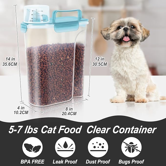 LEAWALK 5-7Lbs Cat Dog Storage Container, Portable Pet Food Containers with Upgraded Large Spout and Cup, Small Animal Kibble Dispenser for Bird Seed, Oatmeal, Rice, Flour-Clear Blue - Image 4