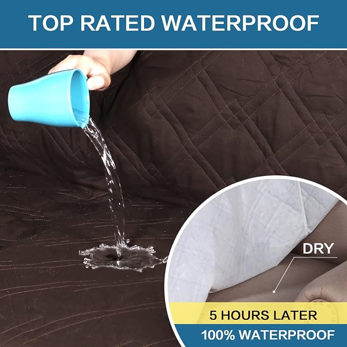 H.VERSAILTEX 100% Waterproof Sofa Slipcover Washable Sofa Cover Non-Slip Couch Cover for 3 Cushion Cover Furniture Protector for Pets Couch Slipcovers with Puppy Paw Silicone Backing (XL Sofa, Brown) - Image 4
