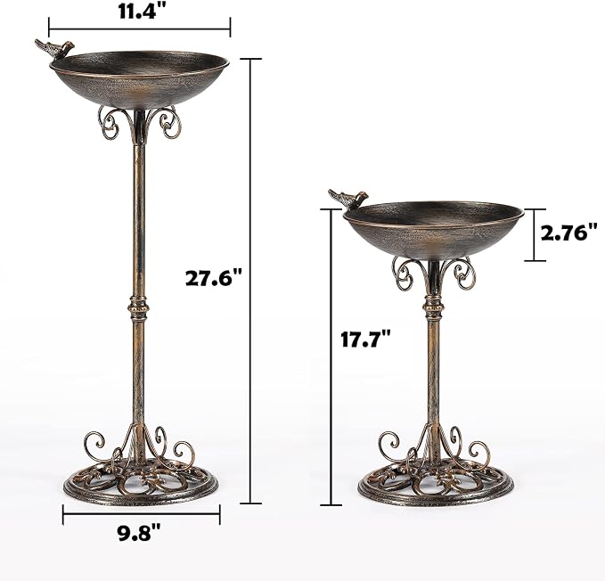 27.6" H Cast Iron BirdBaths for Outdoors,Metal Bird Bath for Outside | Standing Bird Feeder,Home Garden Lawn Yard Decorations - Image 2