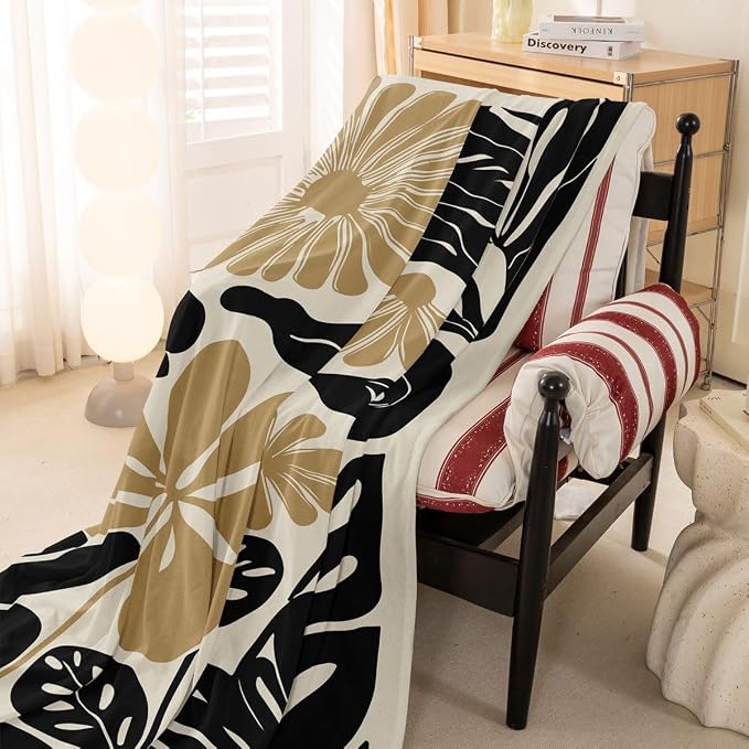 Erosebridal Black Tan Flower Sofa Cover Minimalist Floral Couch Cover Vintage Wildflower Sofa Slipcover for Couches and Sofas Modern Neutral Botanical Washable Non Slip Sofa Protector, 71" X 91" - Image 3